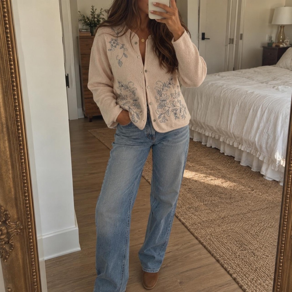 Romantic Floral Wool Cardigan